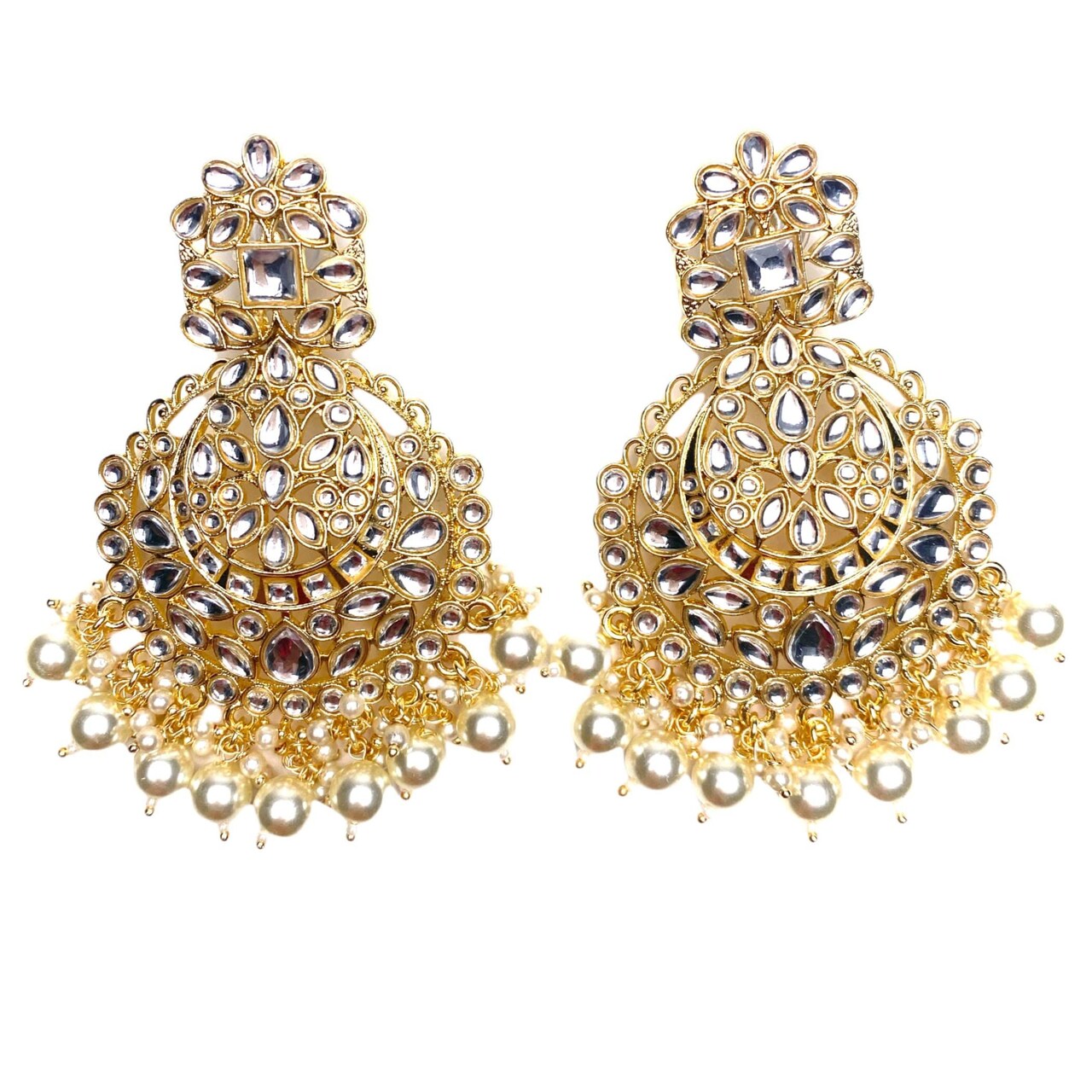 Indian Jhumka Earrings for Women - Indian Beaded Kundan Jhumka Ethnic Chandbali Earrings Faux Kundan & Pearl Beaded Bollywood Style Dangle Earring Jewelry for Bride | Birthday Gift for Her